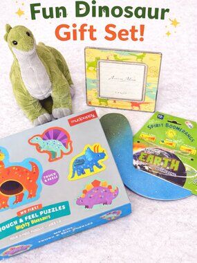 Dinosaur Gift Set Kids | Plush Dino, Puzzle, Frame & Boomerang Toy Bundle